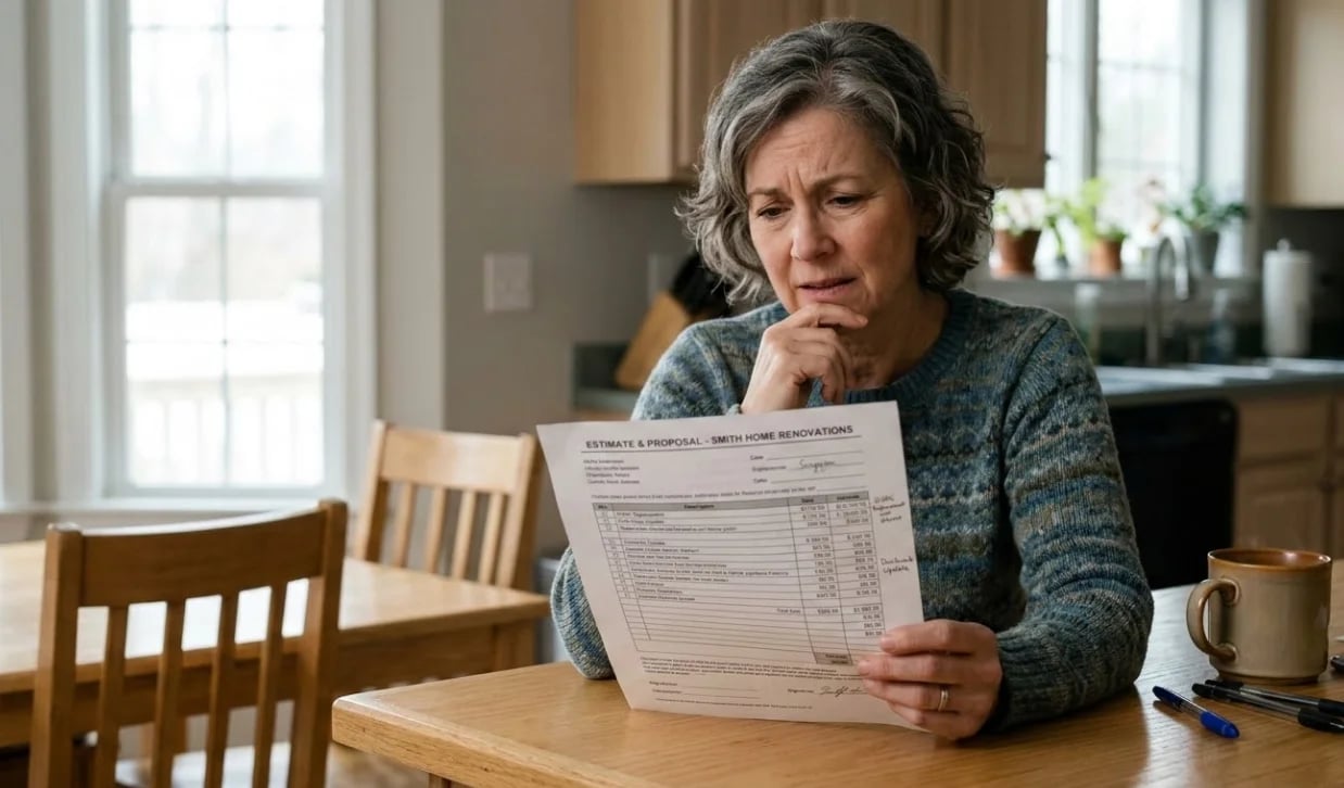 Homeowner reviewing contractor quote